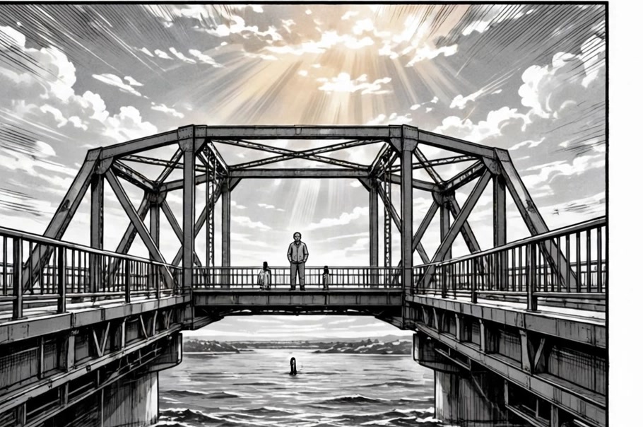 Marcus returns to the bridge in daylight