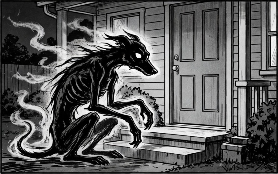 A Hollow waits in front of Maya's door